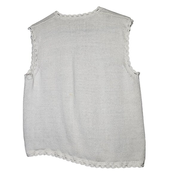 Vintage Northern Isles White Floral Button-Up Sweater‎ Vest Hand Embroidery L - Picture 2 of 9